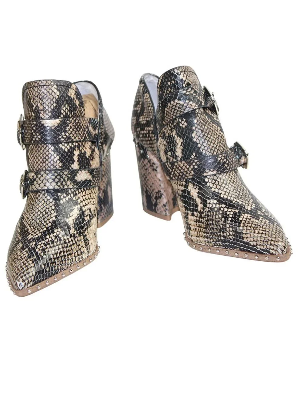Gianni Bini Decie Snakeskin Studded Buckle Western Booties Size 8.5
